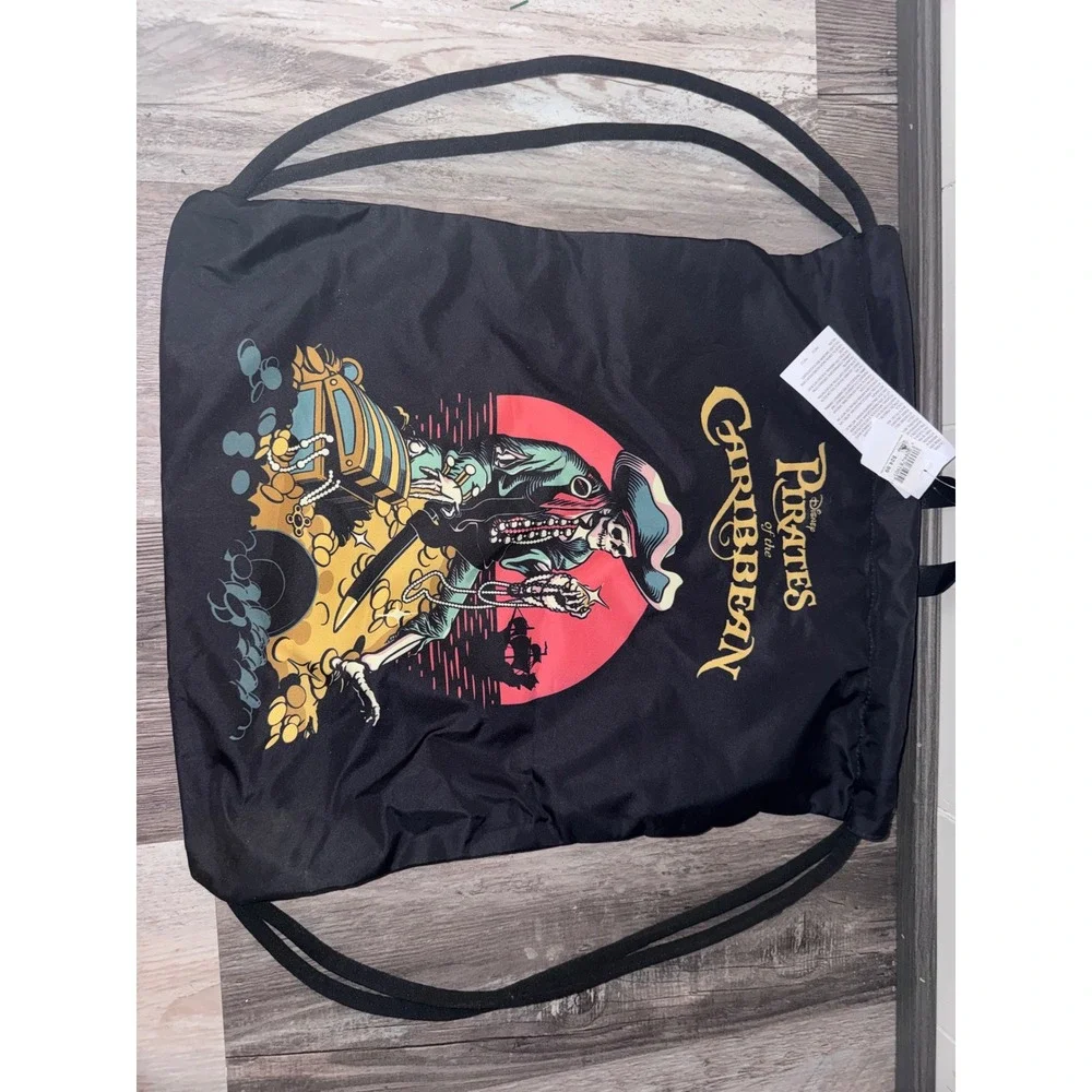 Disney Parks Pirates of the Caribbean Drawstring Backpack Cinch Bag Black NWT